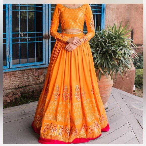 Vibrant Orange Embroidered Lehenga Large size extremely beautiful 3 piece